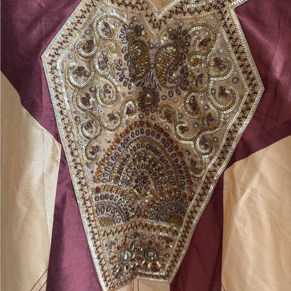 Gold Brown V Neck Long Sleeve Kaftan - Picture 4 of 14